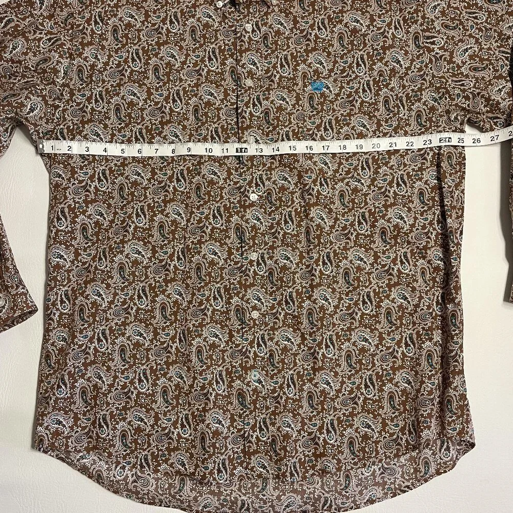 Cinch Shirt Men's Large Brown 100% Cotton Paisley Long Sleeve Button Up Western - Picture 5 of 13